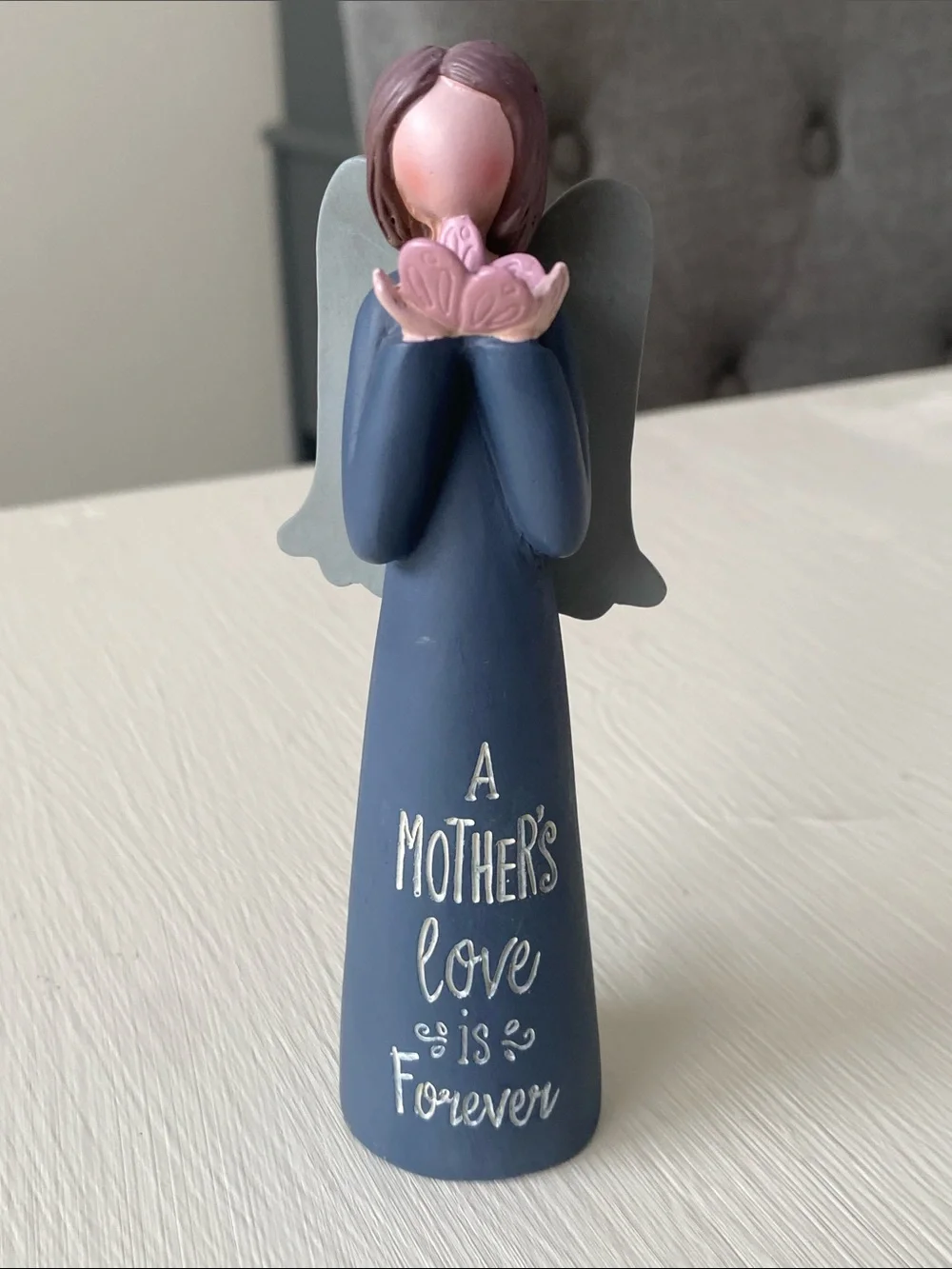 Mother's Love Blue Angel Figurine - Holding Butterfly, Mother's Love is Forever